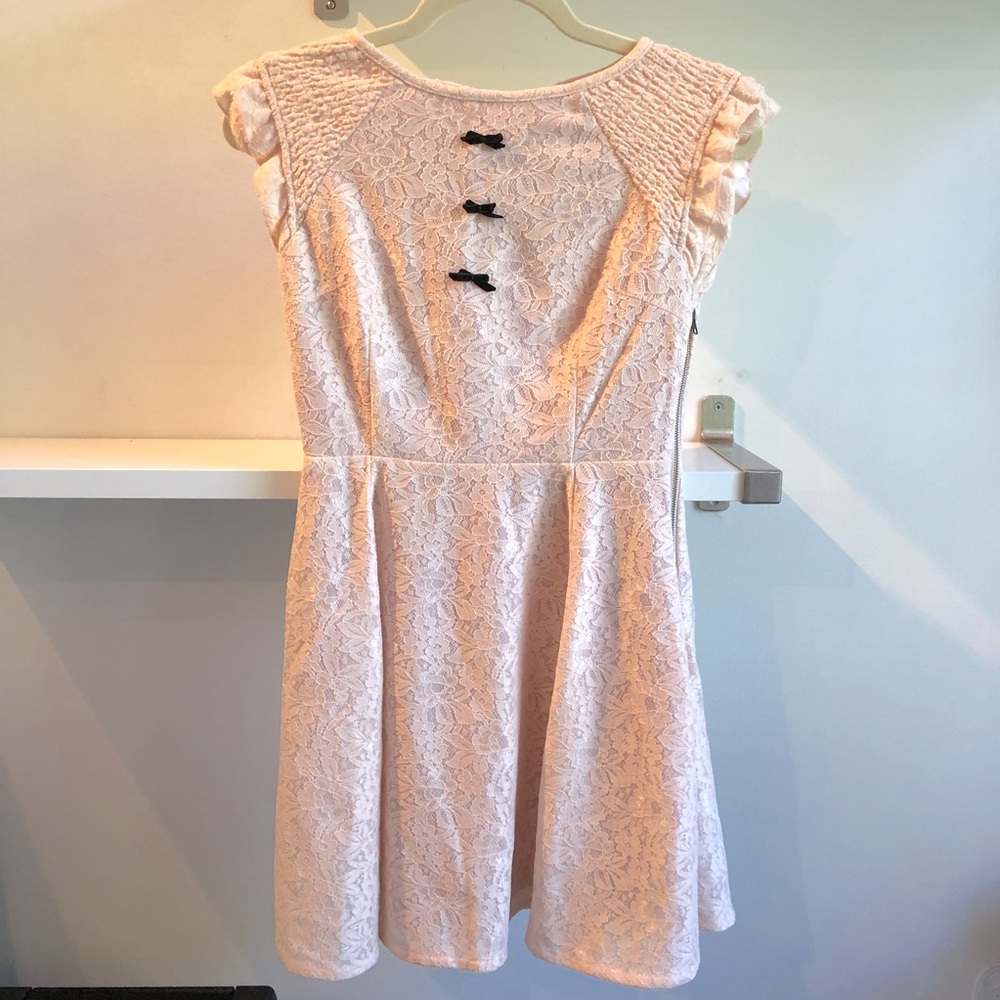 Swankiss Pink Lace Bow Detail Mini Dress